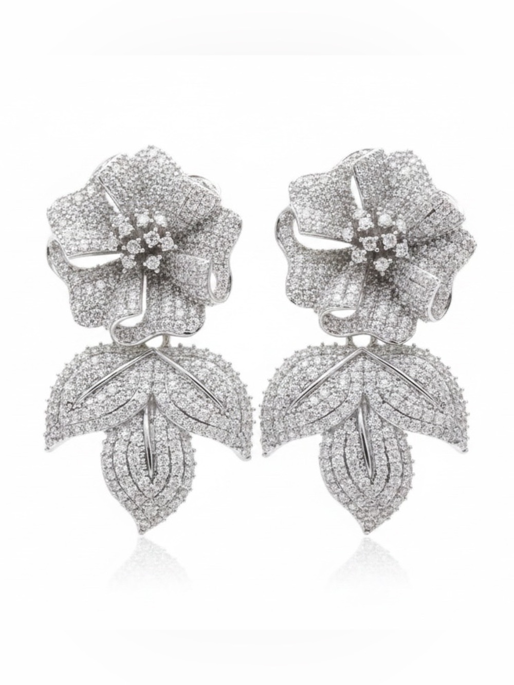 SILVER FLORAL PAVE CZ EARRINGS